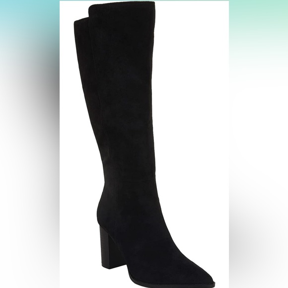 Knee High Boots Stacked Block Heel, Closed Pointed Toe Riding Boots - Picture 1 of 7